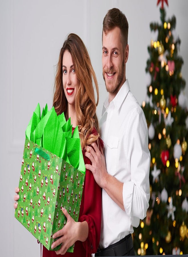 Jaywayang Extra Large Christmas Gift Bag with Tissue Paper, 11.8" Square Green Christmas Santa Claus Design Paper Bags with Handles for Xmas Holiday Presents Wrapping. - Image 4